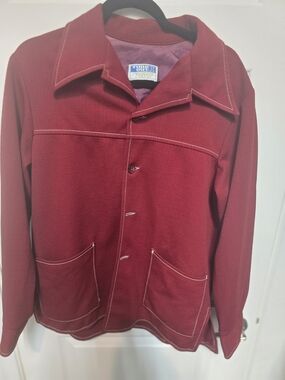 Men's Vintage Casual Button-Down Shirt Jacket in Deep Red by Throb